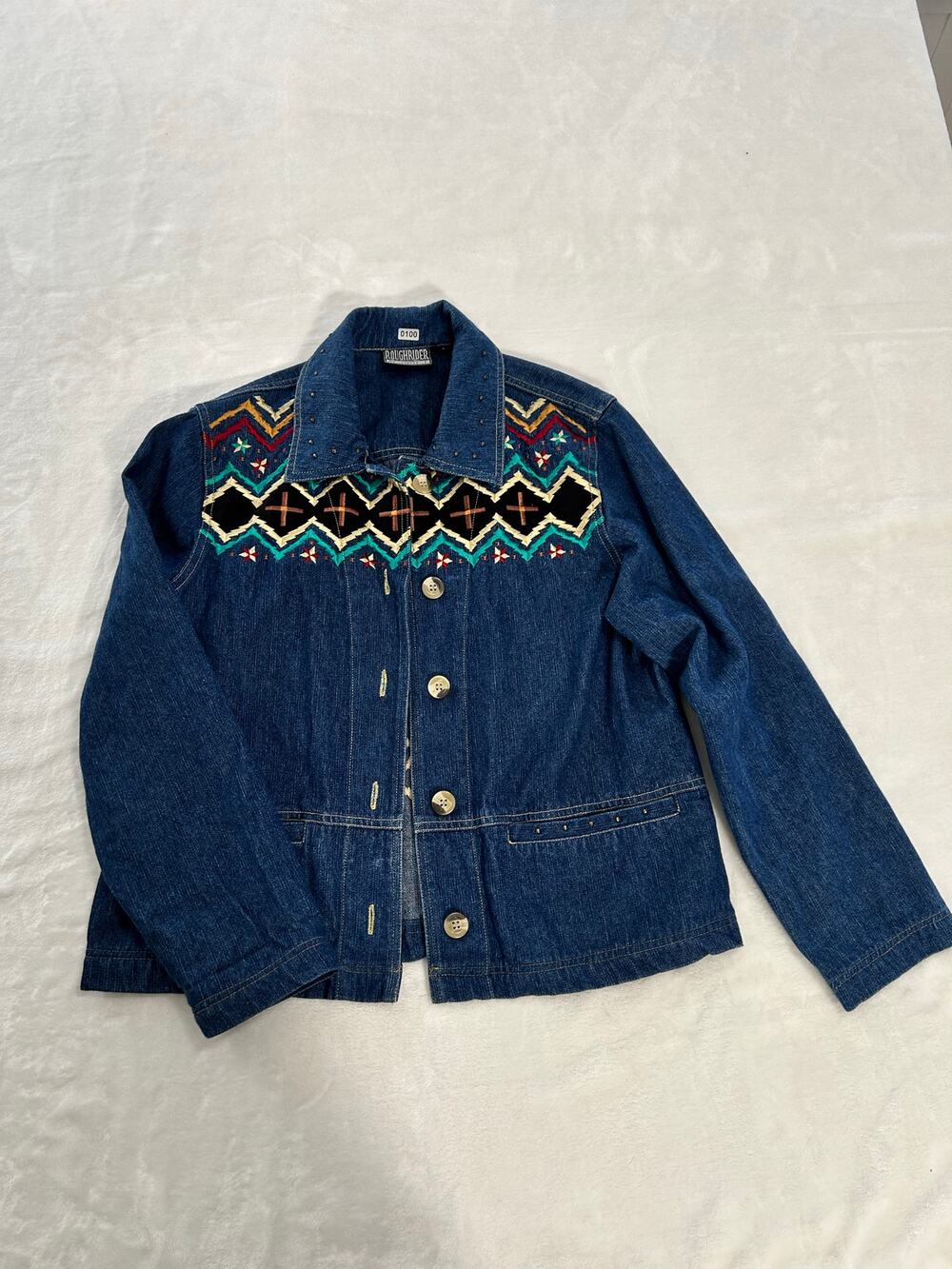 Southwestern Rough Rider L Circle T Western Denim Jacket with Patchwork